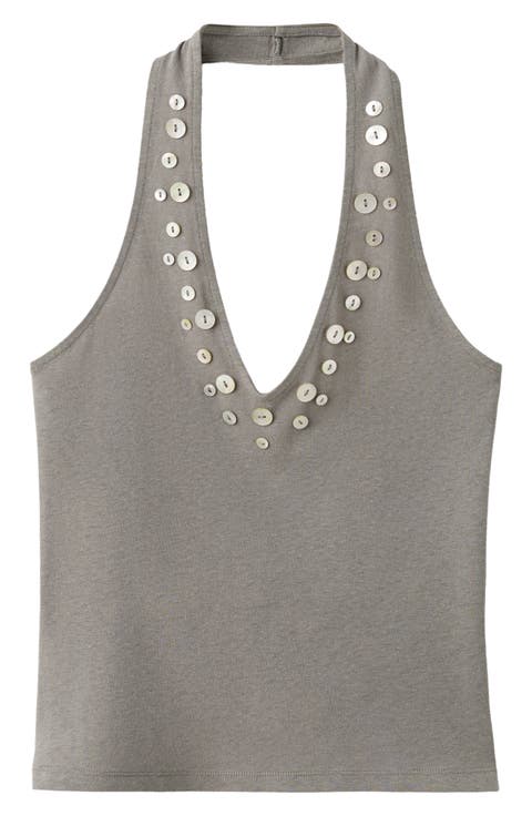 Button Detail Knit Halter Top