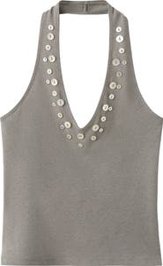 MANGO Button Detail Knit Halter Top