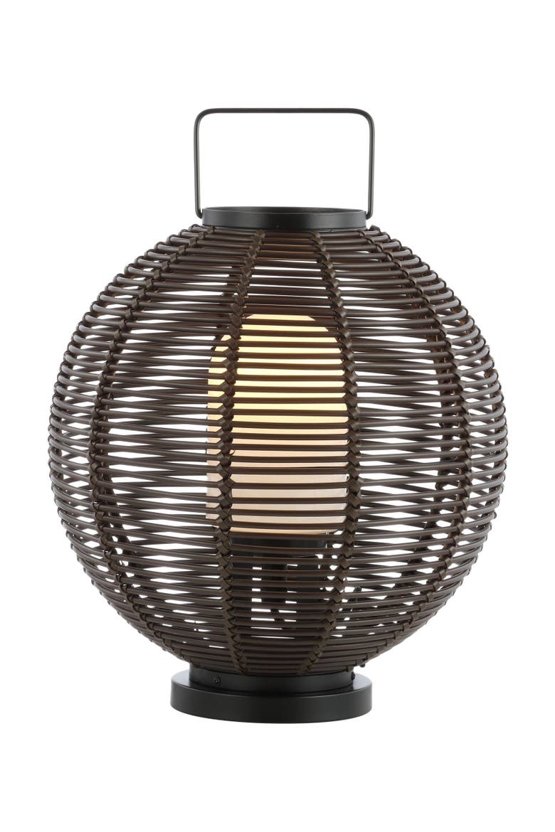 Jigu 22" Outdoor Woven Globe Asian LED Lantern, Coffee, Main, color, Coffee