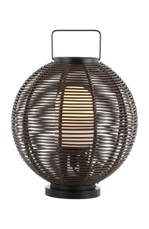 Jigu 22" Outdoor Woven Globe Asian LED Lantern, Coffee
