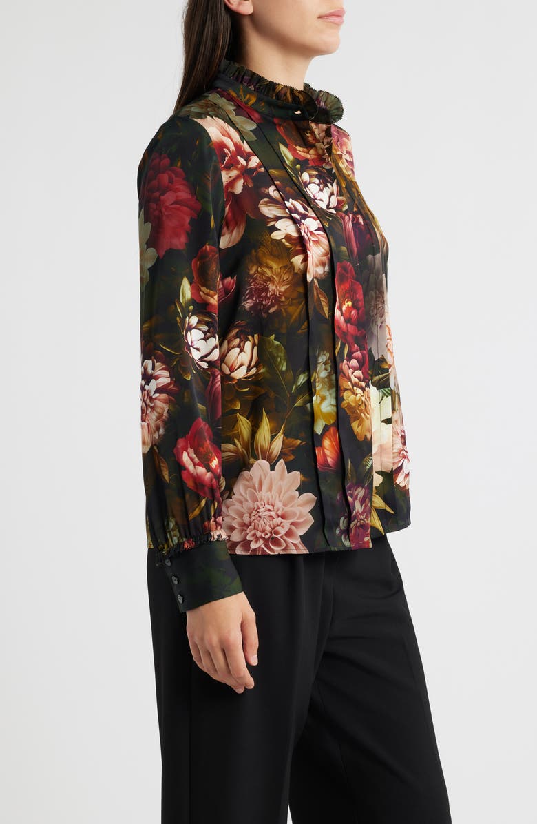 Elie Tahari The Brie Floral Print Woven Shirt, Alternate, color, Black Enchanted Floral