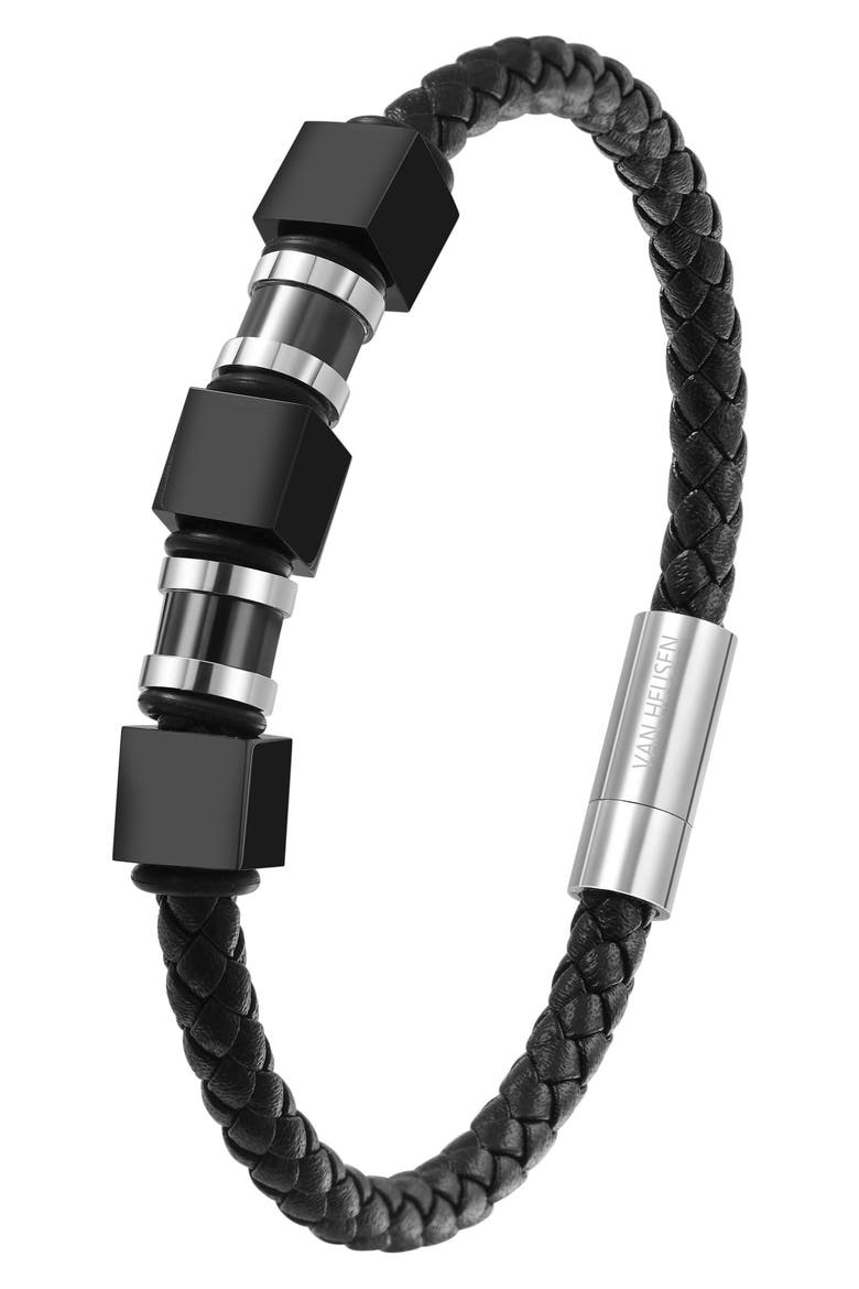 Men's Ornaments Leather Bracelet, Alternate, color, BLACK