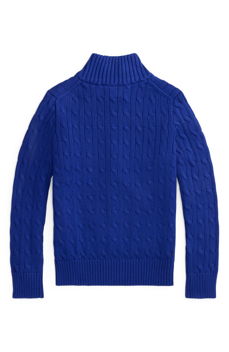 Polo Ralph Lauren Kids' Cabled Cotton Quarter Zip Sweater, Alternate, color, Blue