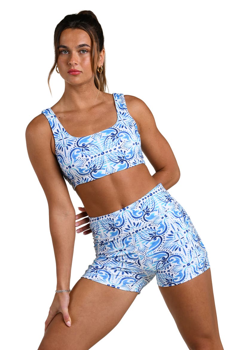 Blue Tile High Waist Bike Shorts, Alternate, color, PACIFIC BLUE