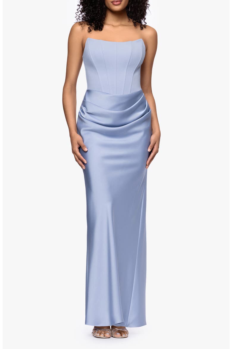 Strapless Mixed Media Gown, Main, color, PERIWINKLE