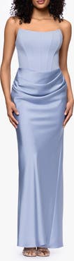 Betsy & Adam Strapless Mixed Media Gown