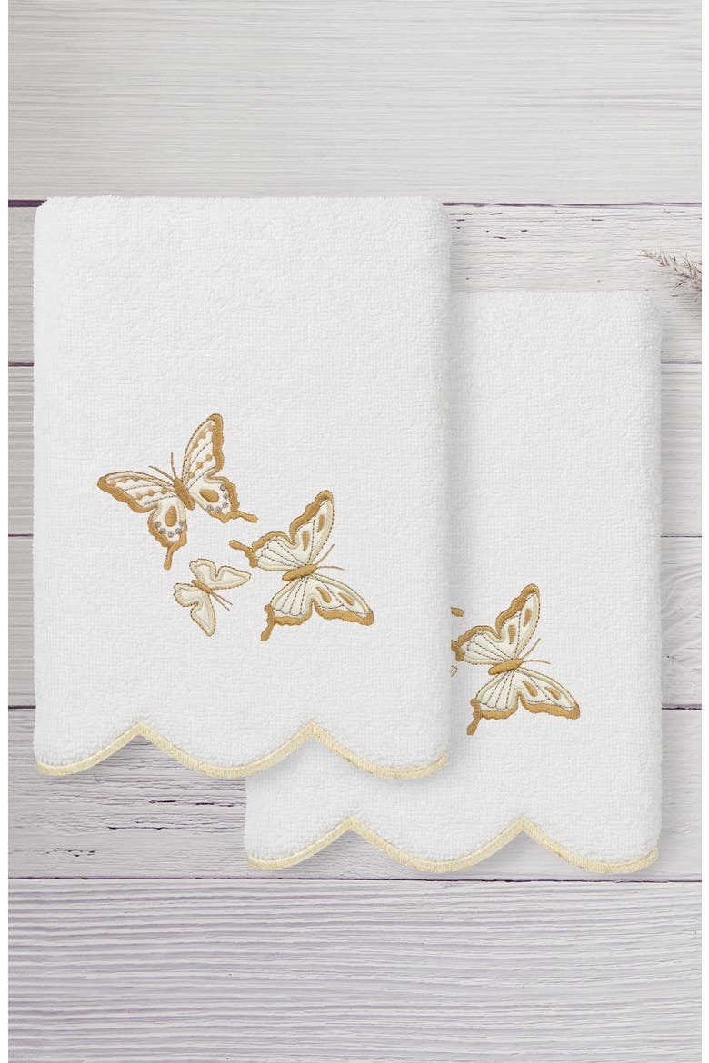 2-Piece Brittney Embroidered Turkish Cotton Hand Towel Set, Alternate, color, WHITE/ BEIGE