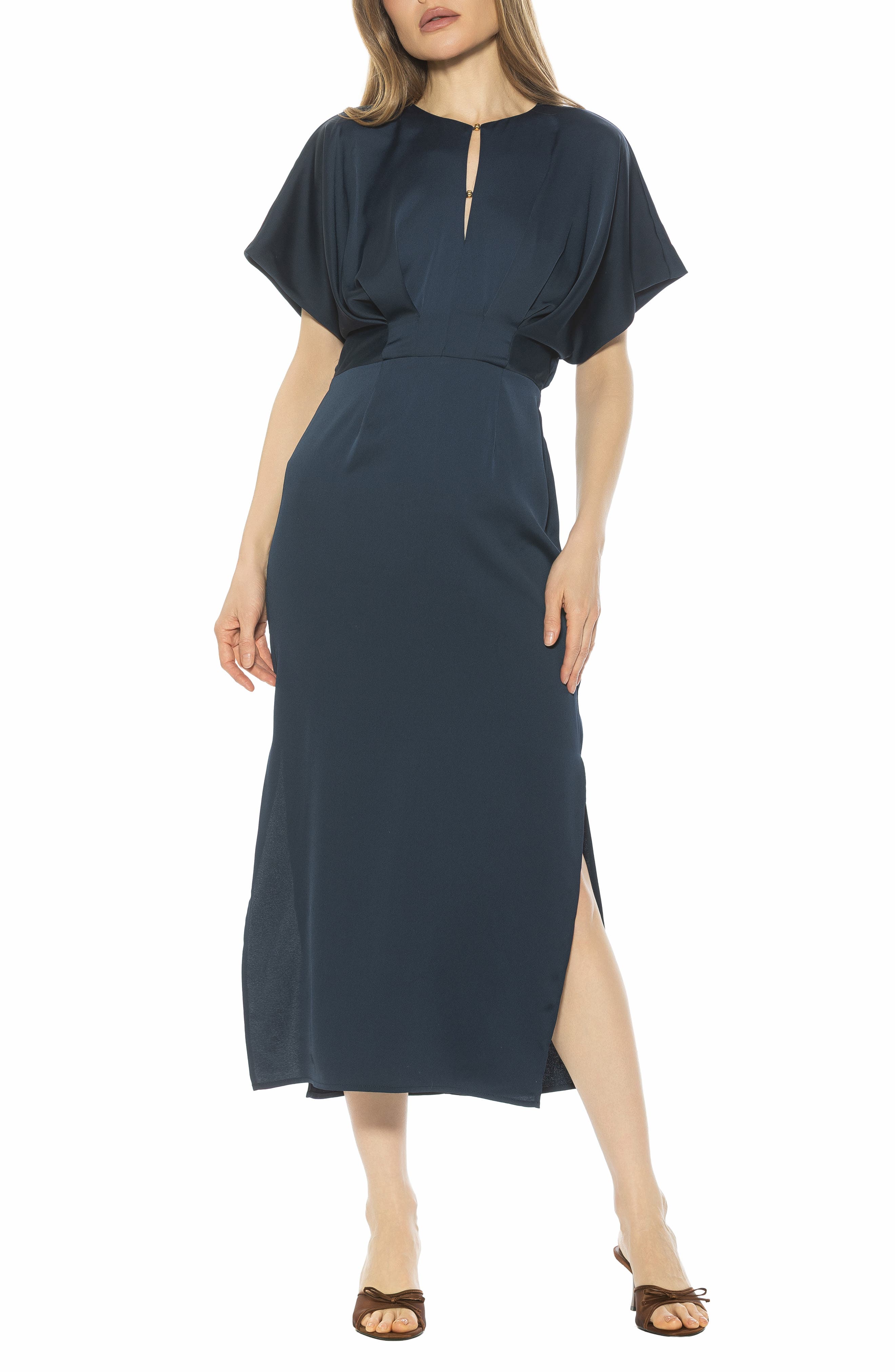 Alexia Admor Sylvi Draped Sleeve Midi Dress