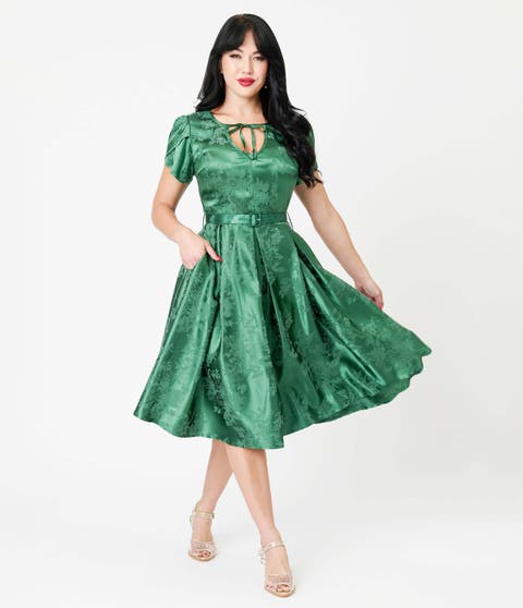 Short Petal Sleeve Tie Neck Dahlia Swing Dress