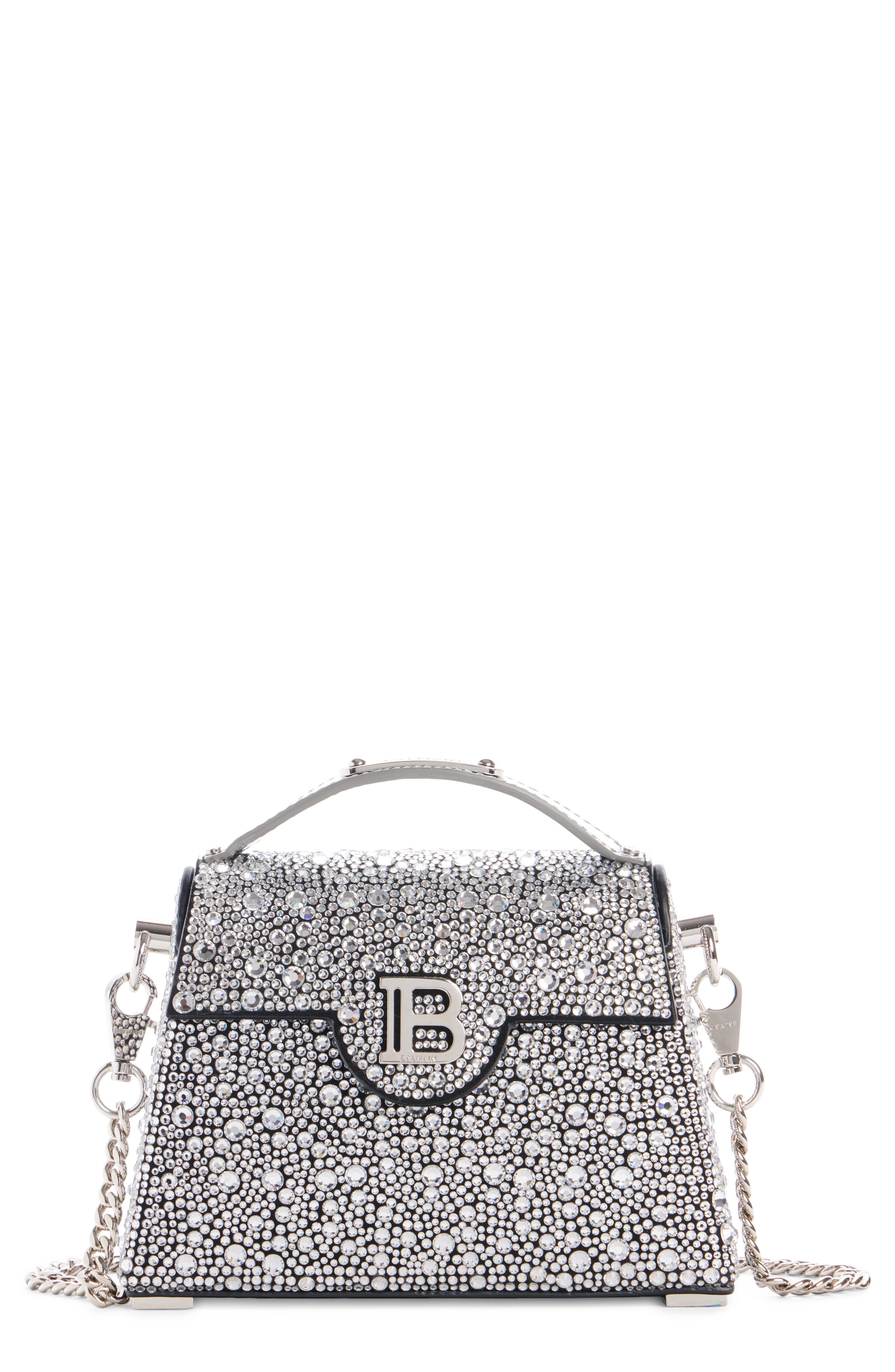 Balmain B-Buzz Dynasty Crystal Embellished Top Handle Bag, Main, color, 