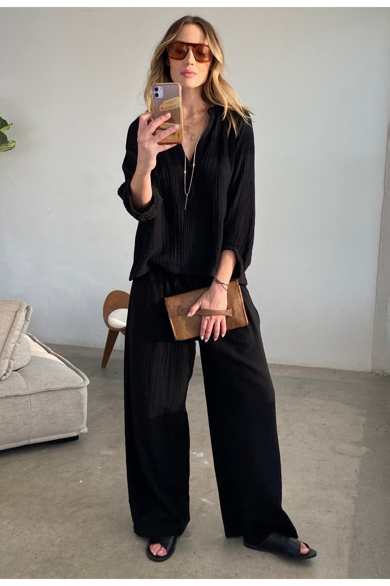 Gauze Palazzo Pant, Alternate, color, Black
