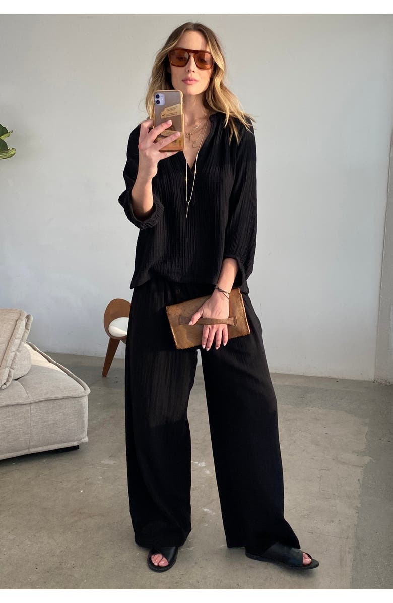 ocean+main Gauze Palazzo Pant, Alternate, color, Black
