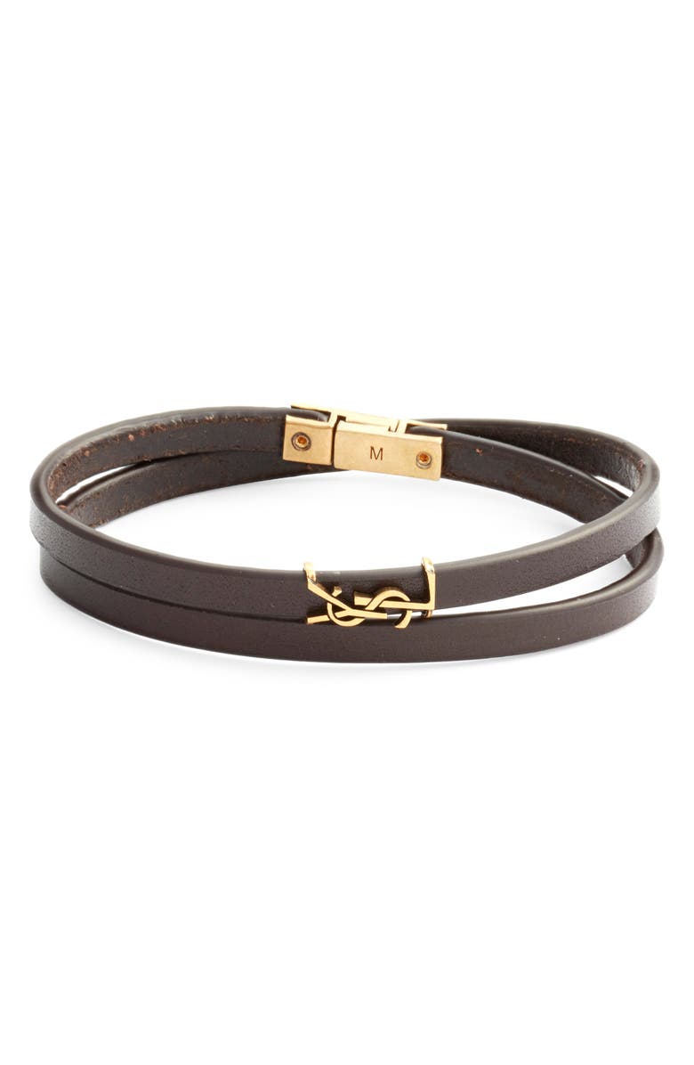 Saint Laurent YSL Thin Double Wrap Bracelet, Main, color, Brown/ Light Bronze
