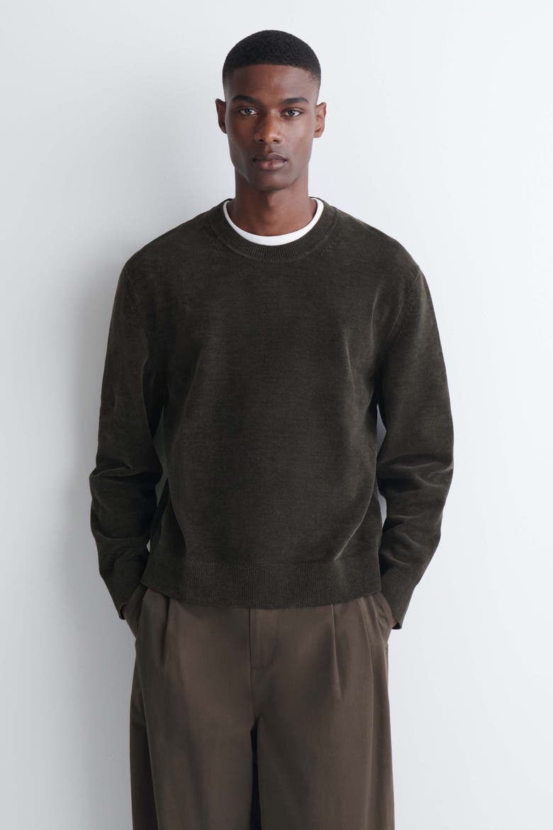 Cotton-chenille Crew-neck Sweater, Main, color, CHOCOLATE