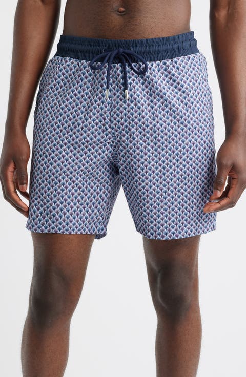 Geo Palm Print Swim Trunks