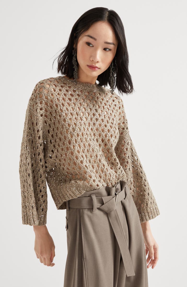 Brunello Cucinelli Dazzling Net sweater, Alternate, color, Warm Beige