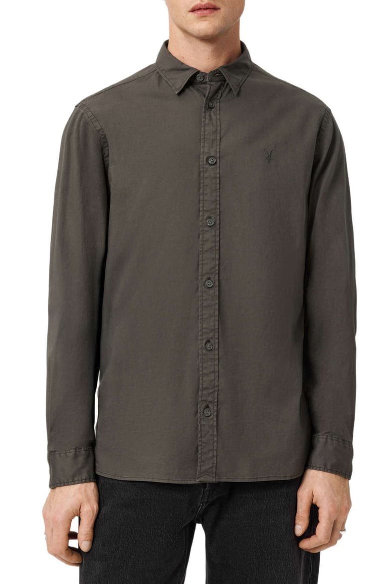 Hawthorne Solid Stretch Cotton Button-Up Shirt, Main, color, DEEP SAGE GREEN