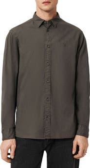 AllSaints Hawthorne Solid Stretch Cotton Button-Up Shirt