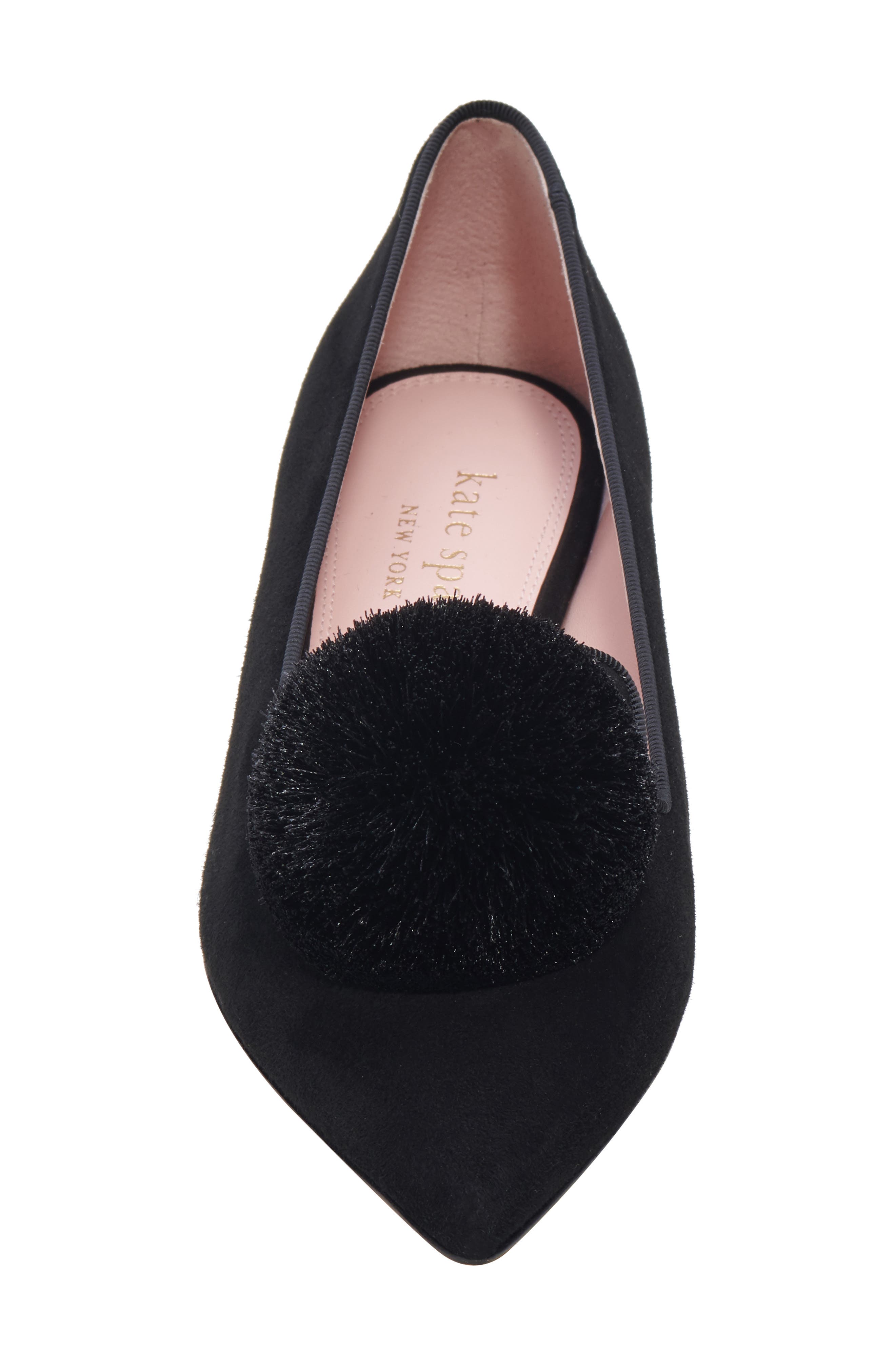 amour pompom pointed toe flat, Alternate, color, BLACK