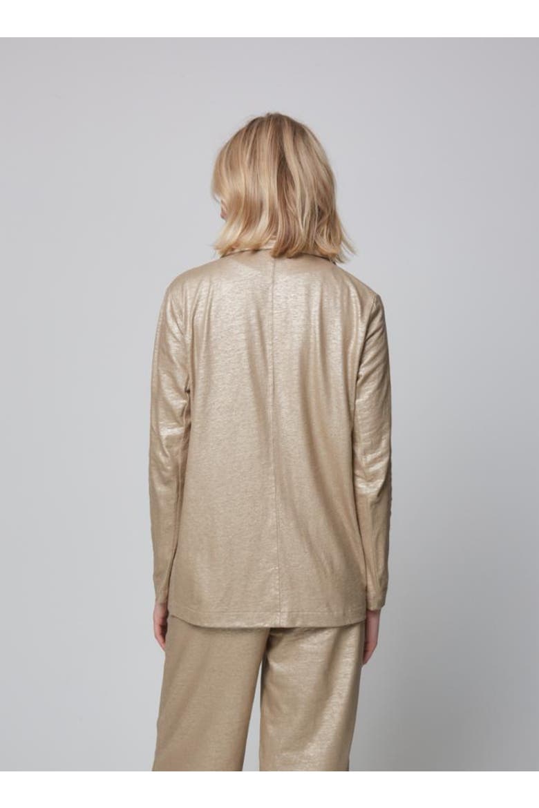 Stretch Metallic Linen One Button Blazer, Alternate, color, SABLE