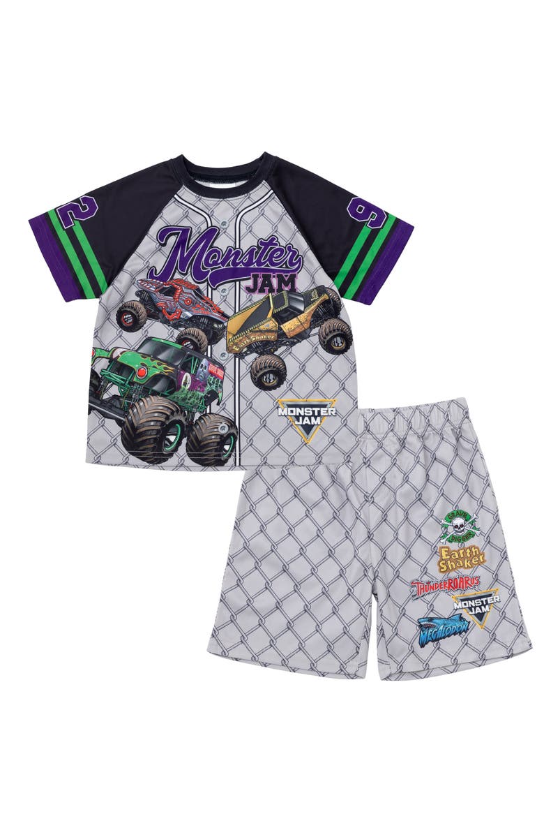 Monster Jam Athletic 2-Piece Baseball Jersey and Shorts Set, Main, color, Grey Monster Jam