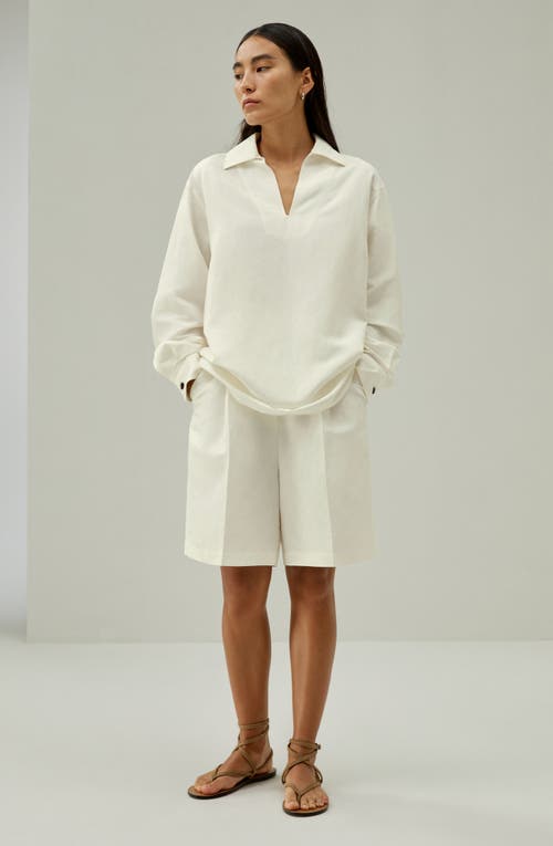Lilysilk Oversized Silk-linen Blend Shirt In Natural White