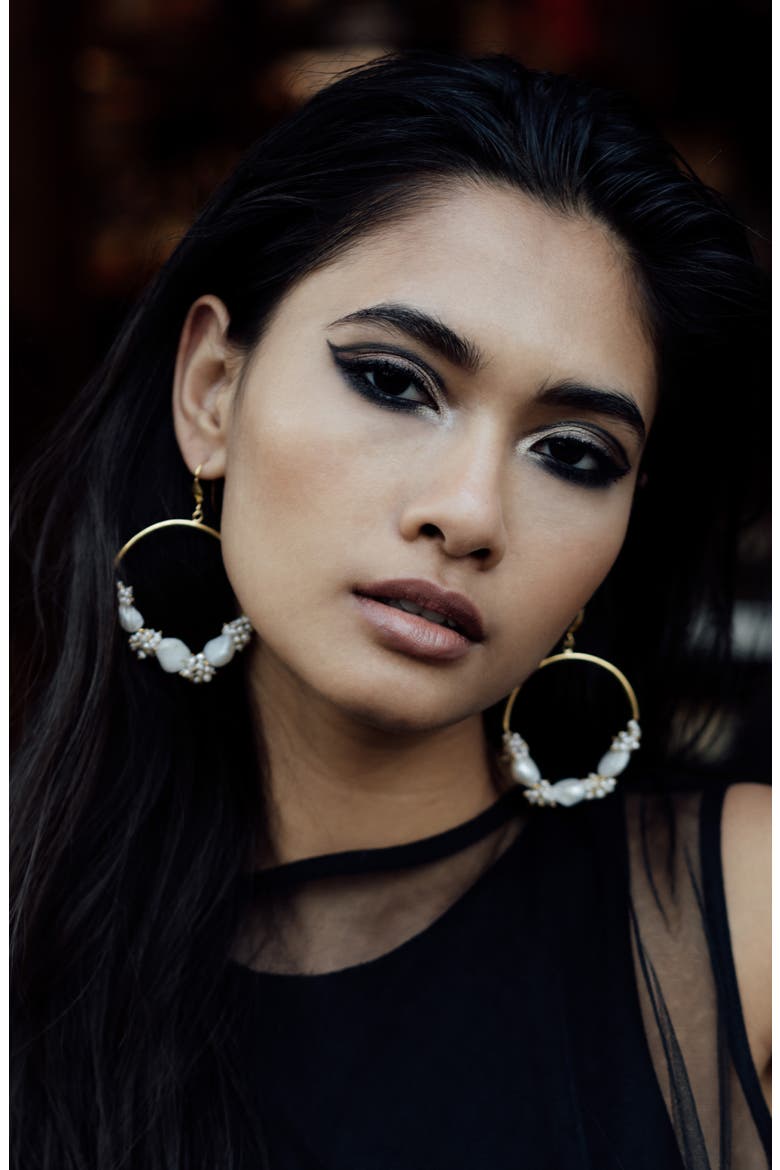 Seed and Baroque Pearl Large Hoops, Alternate, color, Gold