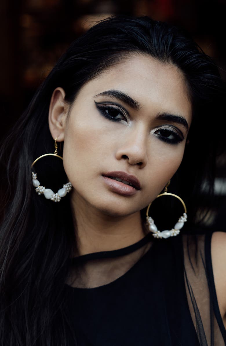 Freya Rose Seed and Baroque Pearl Large Hoops, Alternate, color, Gold