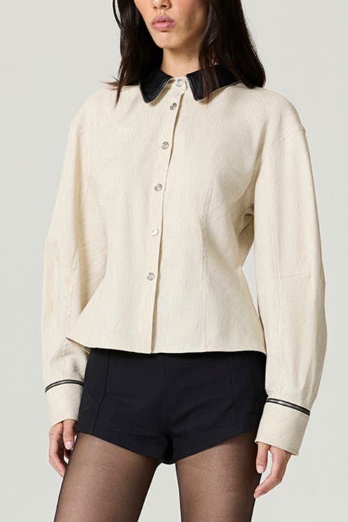 Nocturne Contrast Collar Balloon-sleeve Shirt In White