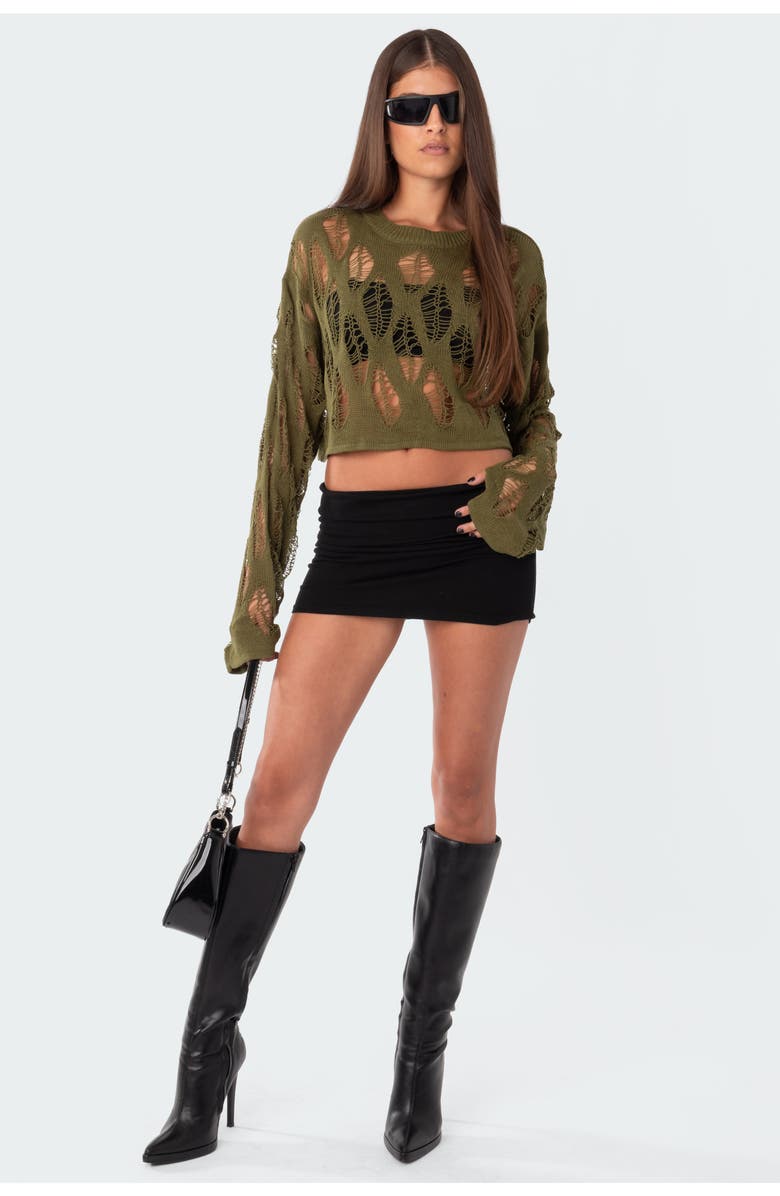 EDIKTED Clover Slashed Crop Sweater, Alternate, color, Green