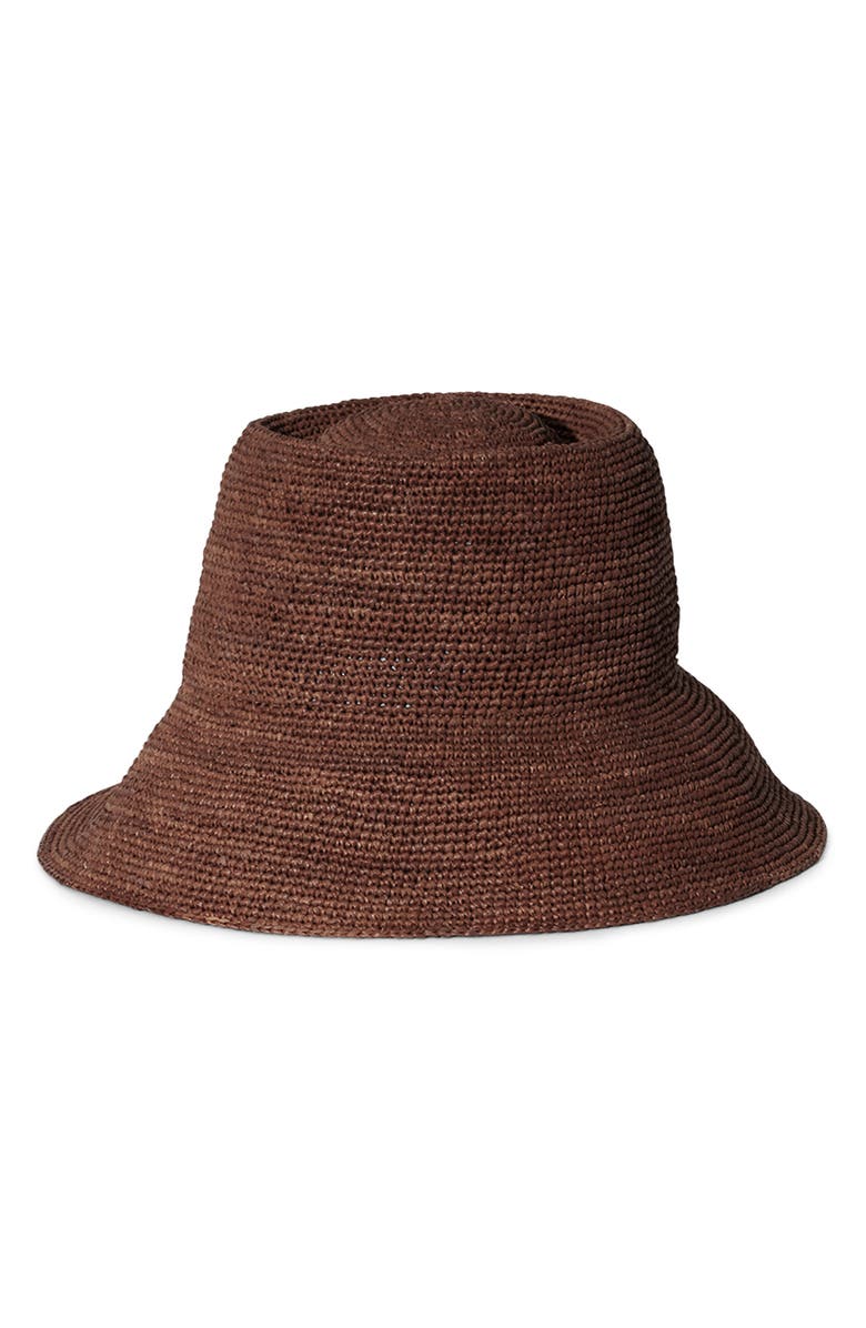Janessa Leoné Felix Crochet Raffia Bucket Hat, Main, color, Dark Earth