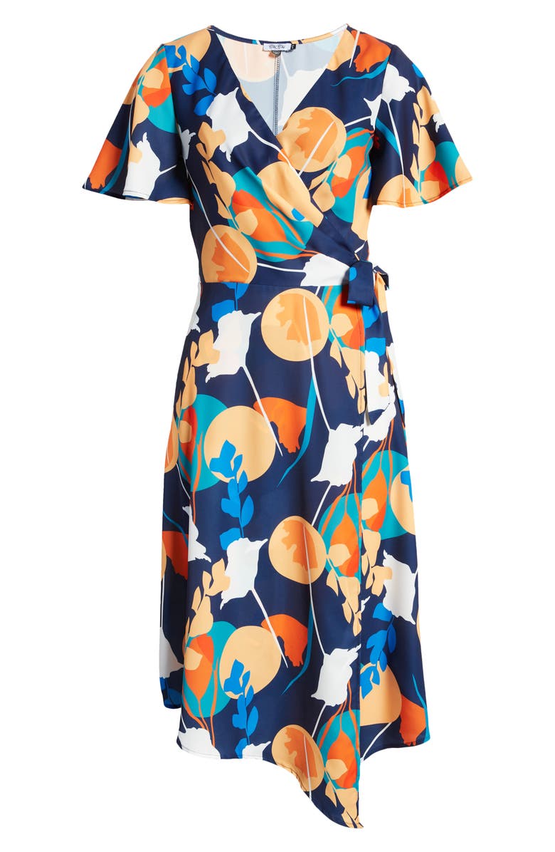 Chi Chi London Abstract Print Wrap Dress, Alternate, color, Navy