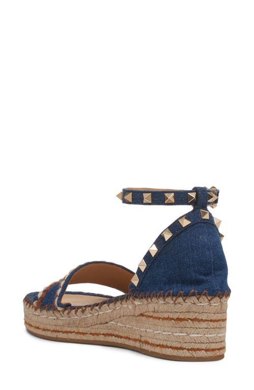 Valentino Rockstud Denim Wedge Espadrille Sandals