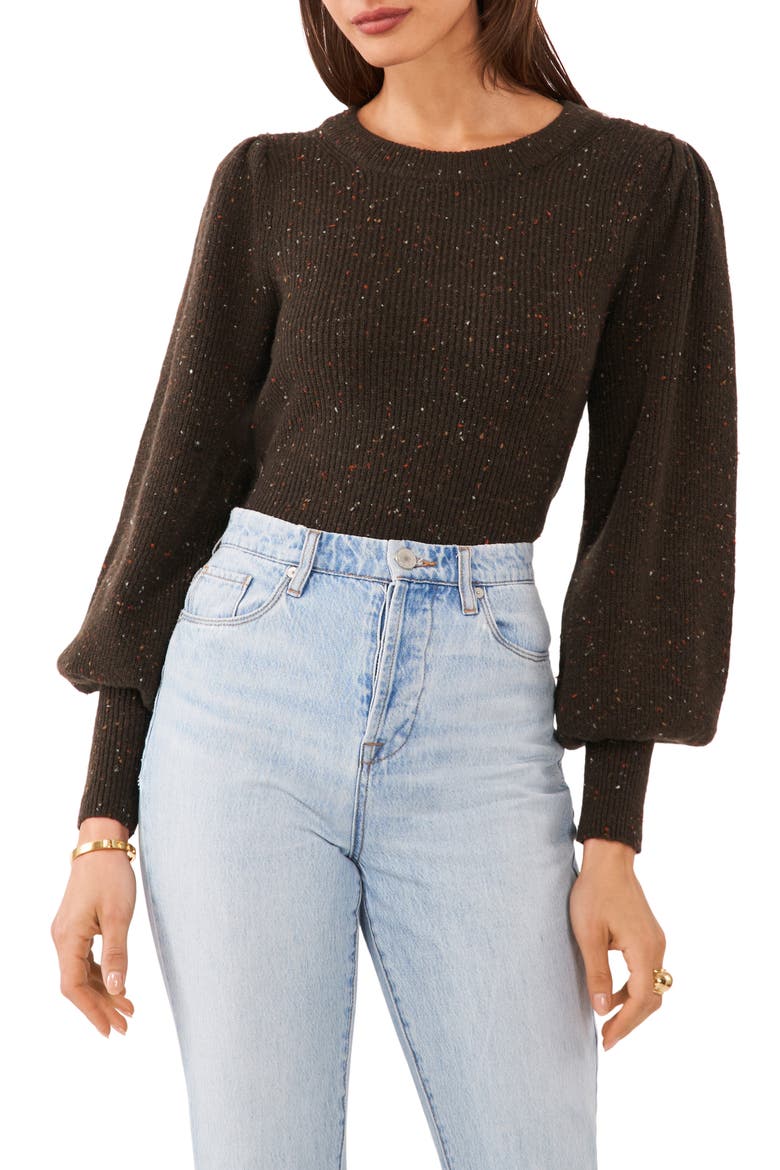Speckled Crewneck Sweater, Main, color, DARK OLIVE GREEN