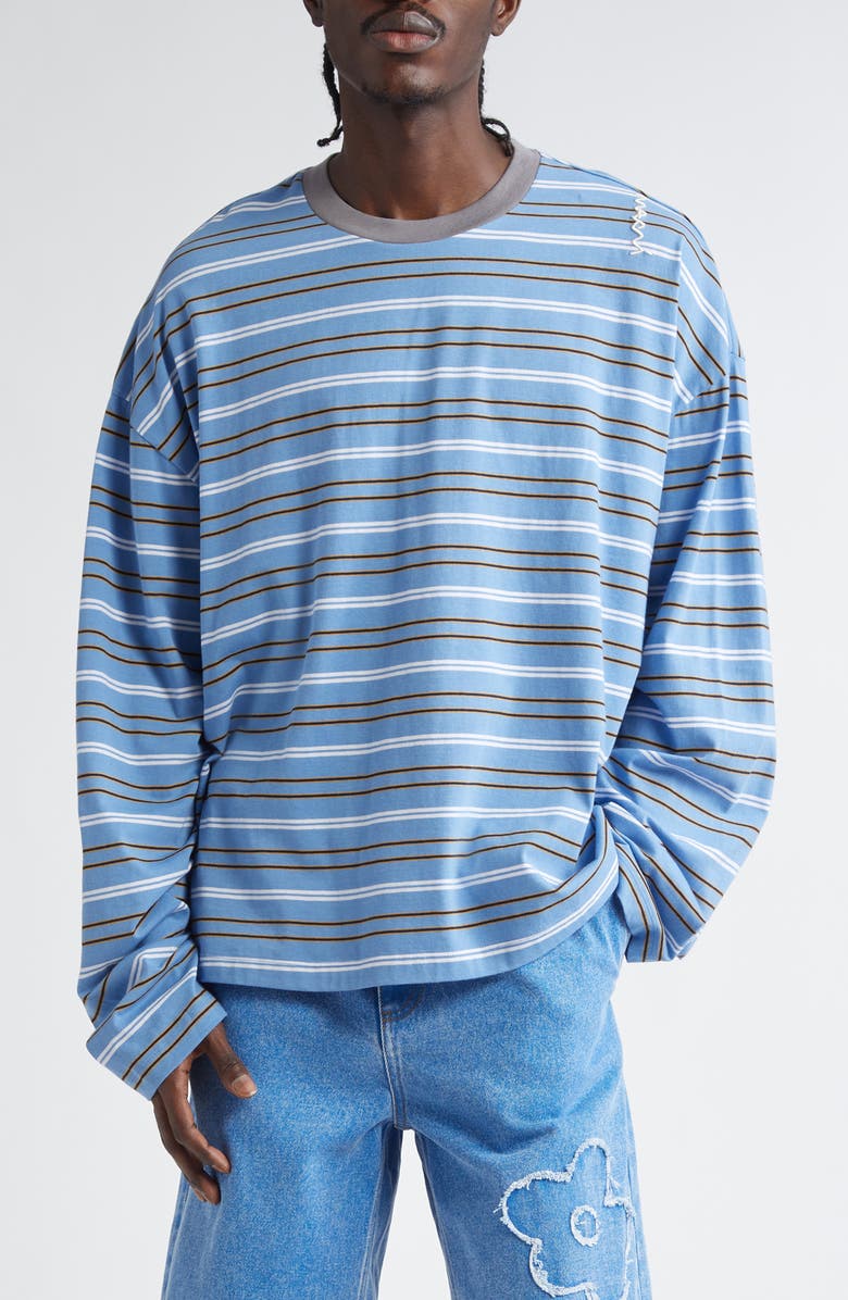 Marni Stripe Long Sleeve Cotton T-Shirt, Main, color, Blue Lilac