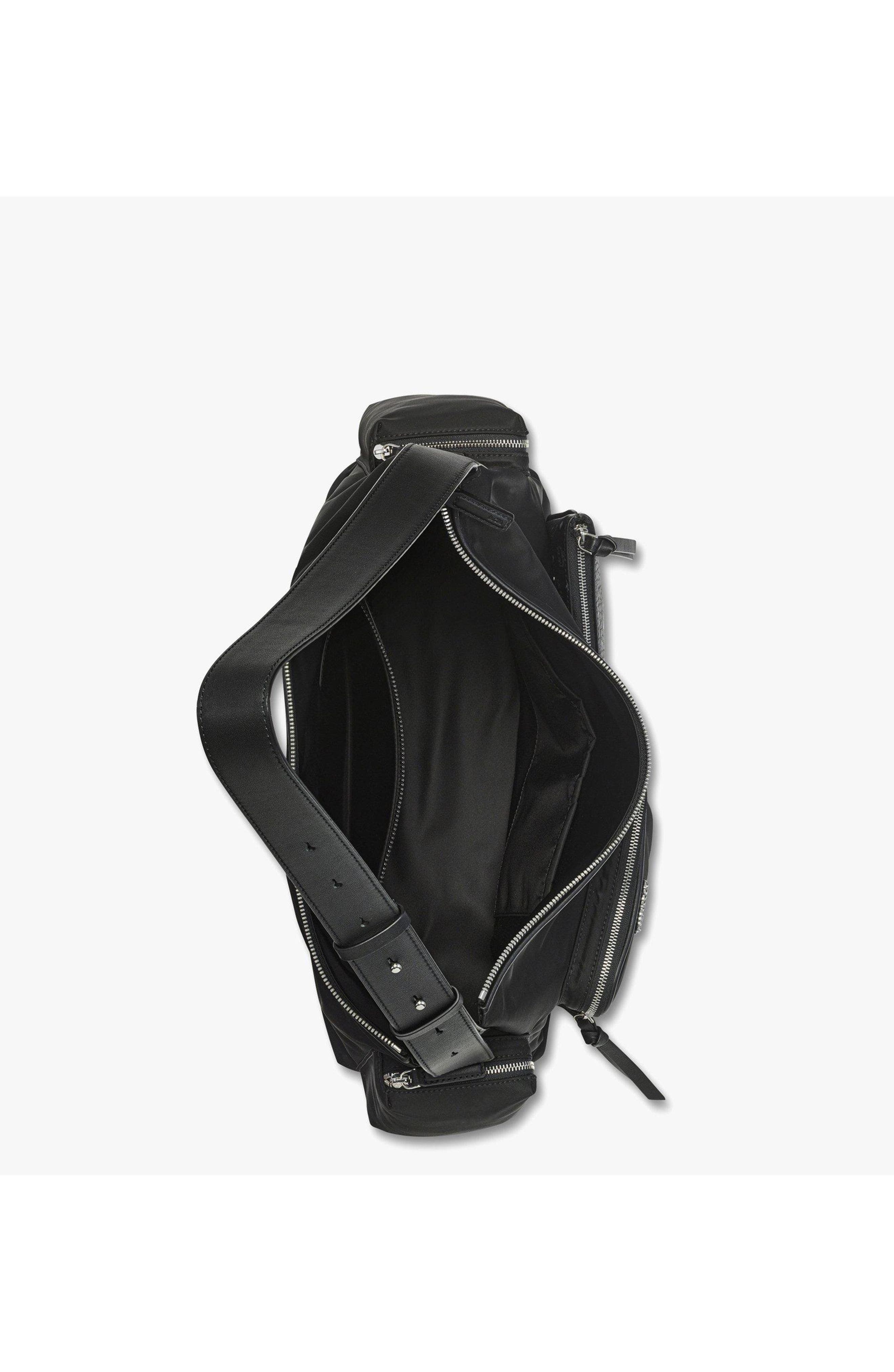 MCM Aren Zip Hobo in ECONYLÂ<sup>®</sup> and Monogram Print Leather, Alternate, color, Black