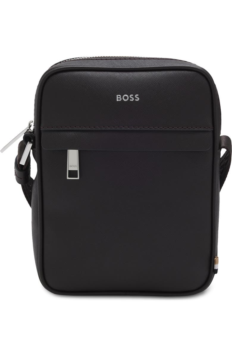 HUGO Zair Bonded Leather North/South Crossbody Bag, Main, color, Darkest Brown