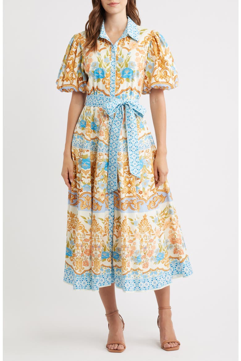 Print Cotton Midi Dress, Main, color, IVORY