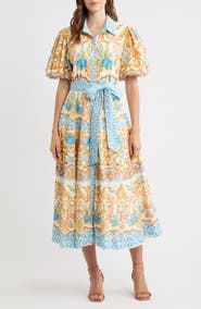 FLYING TOMATO Print Cotton Midi Dress