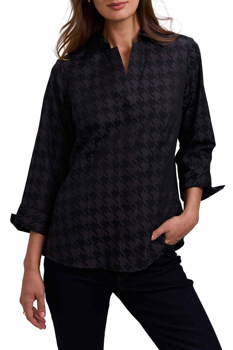 Taylor Houndstooth Jacquard Button-Up Shirt, Main, color, BLACK