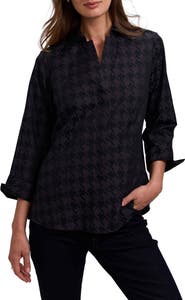 Foxcroft Taylor Houndstooth Jacquard Button-Up Shirt