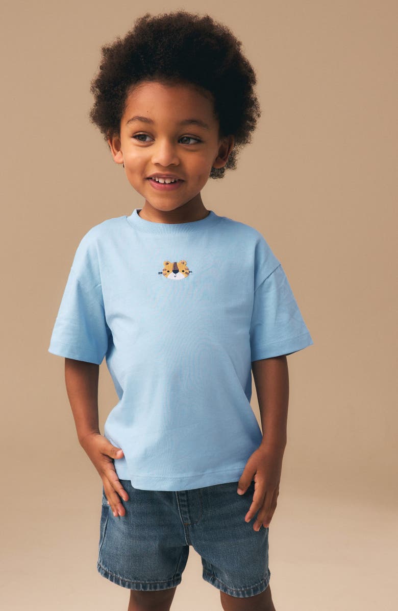 NEXT Kids' Lion Emblem Embroidered Cotton T-Shirt, Alternate, color, Blue