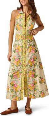 Adrianna Papell Floral Belted Cotton Maxi Shirtdress