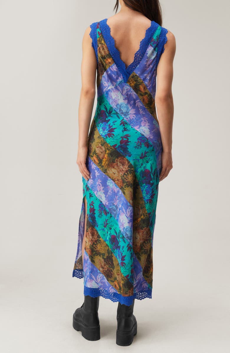 NASTY GAL Mixed Floral Print Lace Trim Midi Dress, Alternate, color, Blue