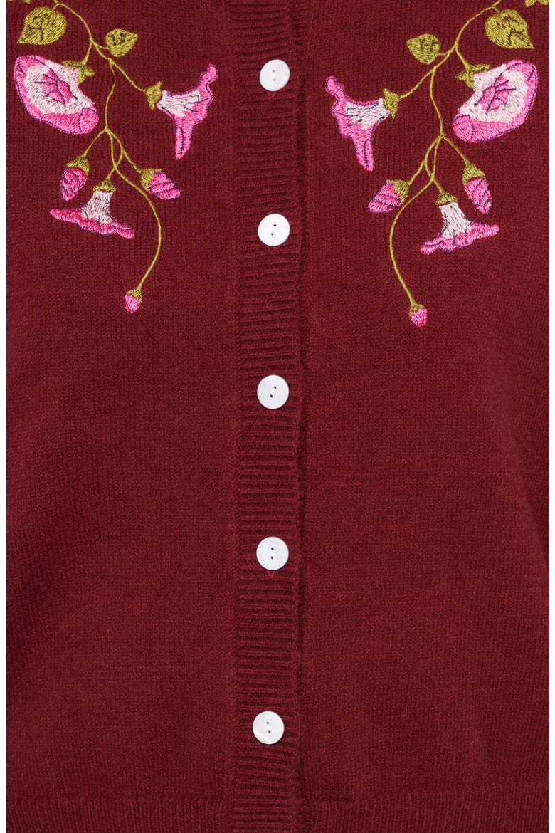 Brittany Floral Embroidered Cardigan Sweater, Alternate, color, BURGUNDY