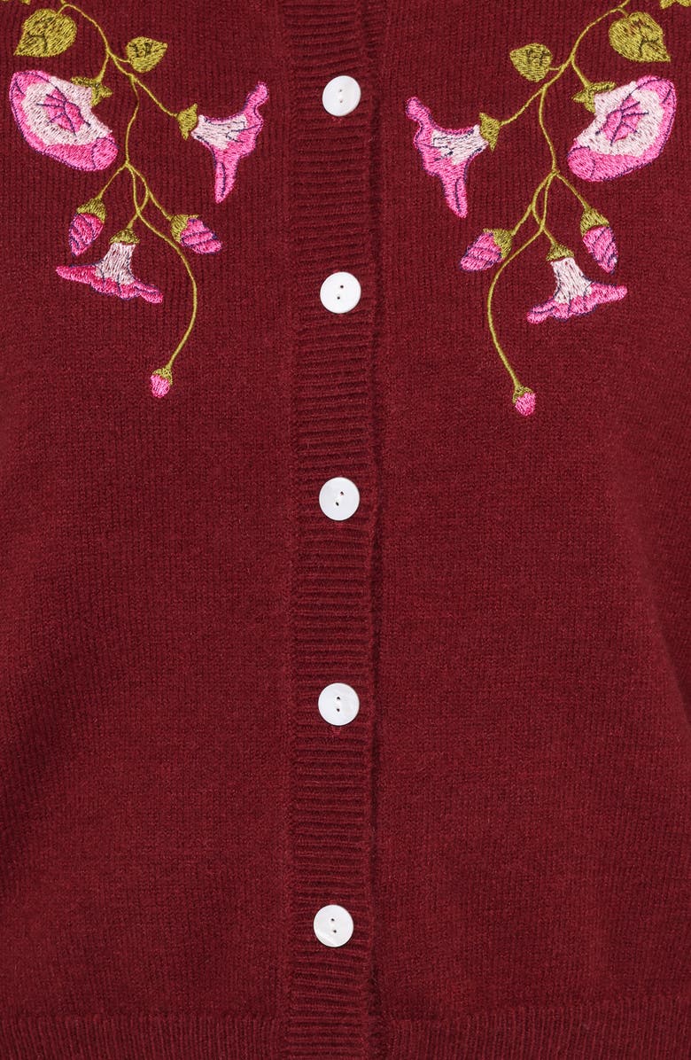 Petal & Pup Brittany Floral Embroidered Cardigan Sweater, Alternate, color, Burgundy