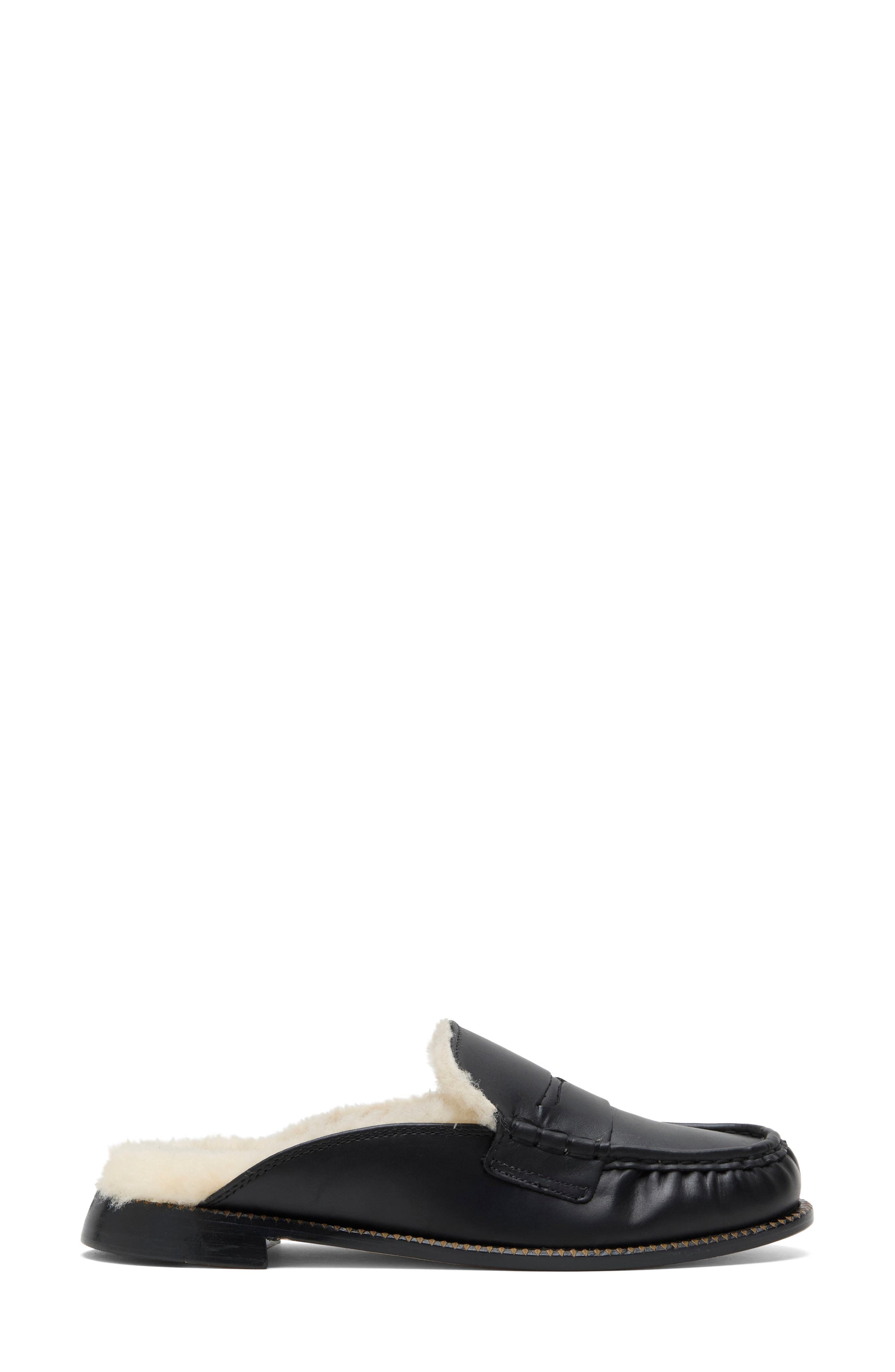 Temi Genuine Shearling Leather Flat Mule, Alternate, color, BLACK WITH SHEARLING