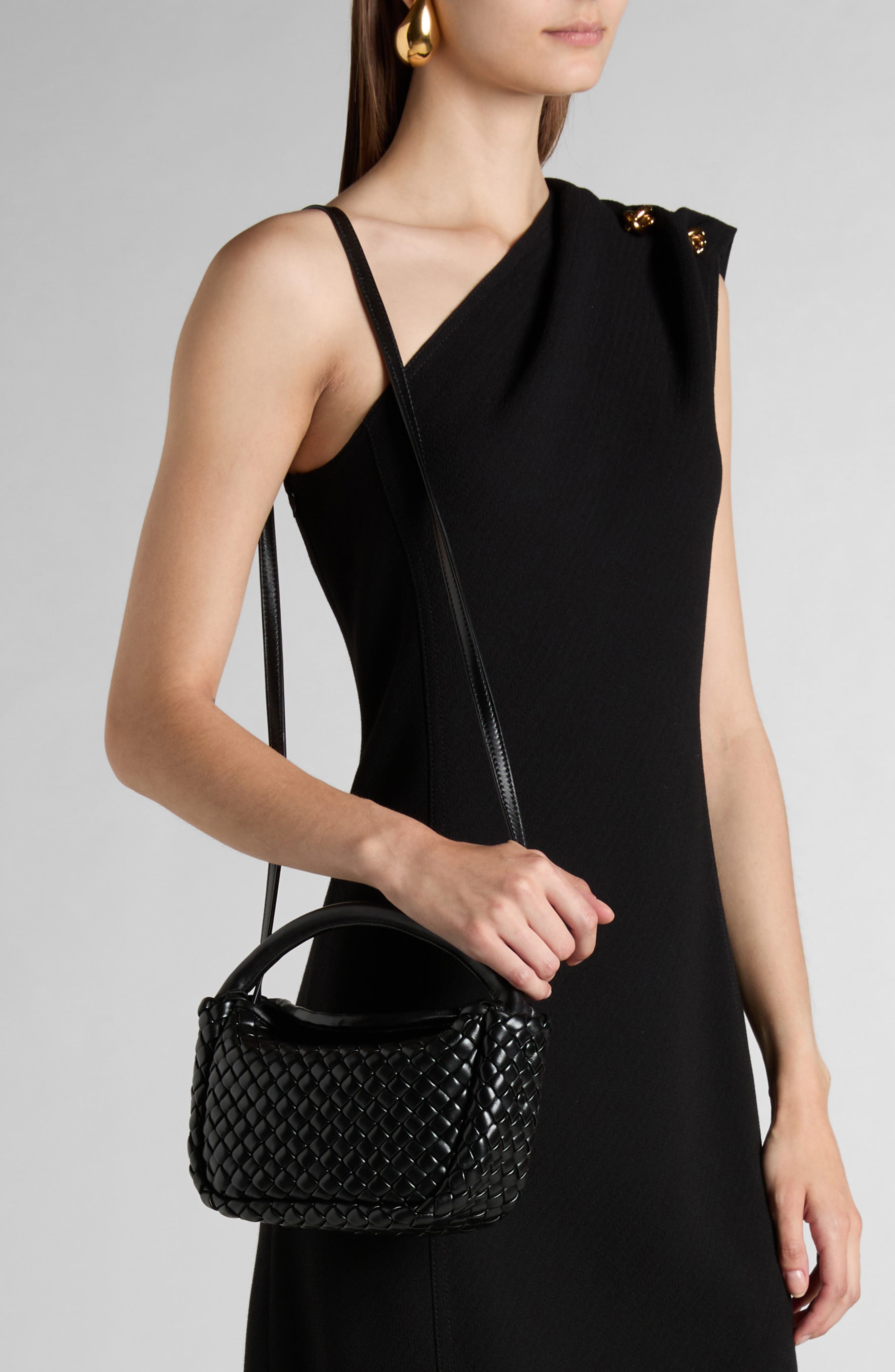 Bottega Veneta Mini Borsa Intrecciato Leather Top Handle Bag, Alternate, color, Black-M Brass