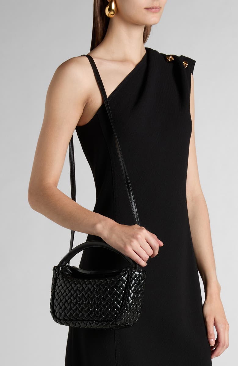 Bottega Veneta Mini Borsa Intrecciato Leather Top Handle Bag, Alternate, color, Black-M Brass