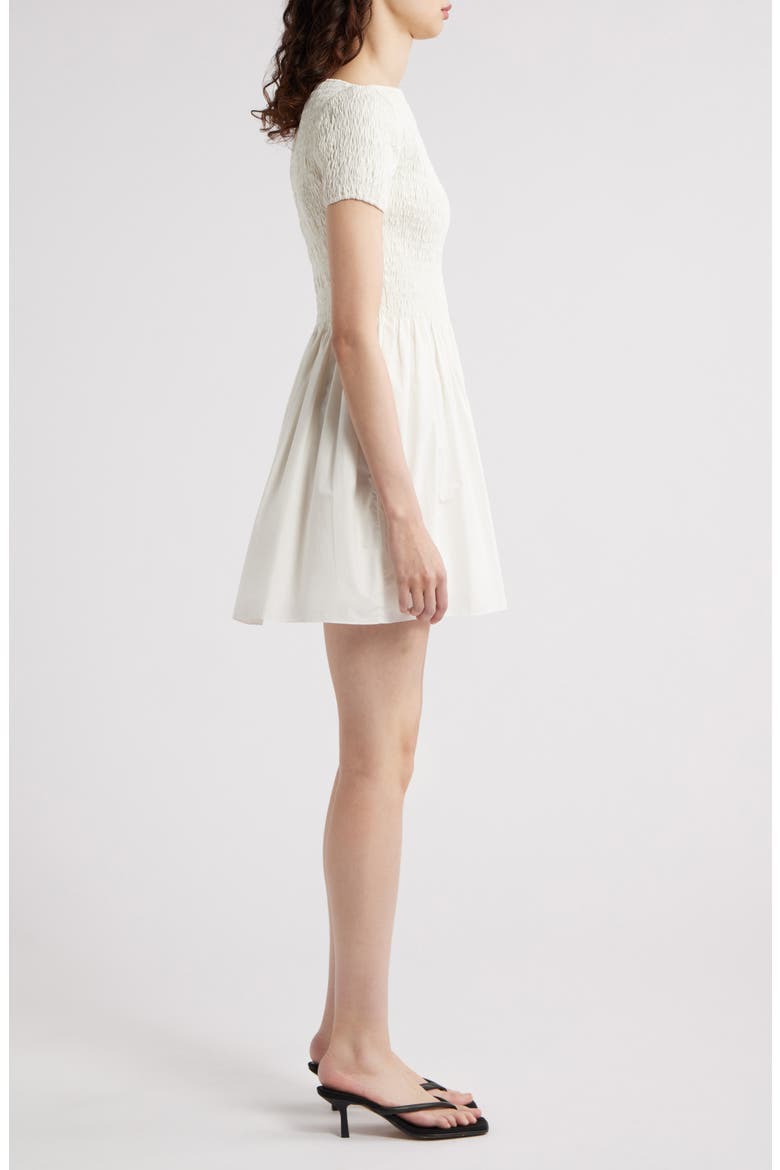 Deboni Smocked Cotton Minidress, Alternate, color, WHITE